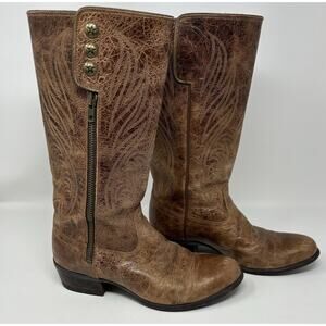 Ariat Uproar Leather Distressed Western Riding Boots Size 8B Brown Cowgirl Stars